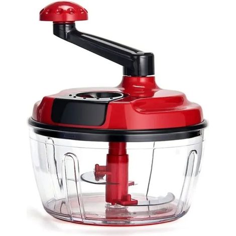 Robot culinaire manuel multifonctionnel, coupe-viande manuel à manivelle de 8 tasses, hachoir à viande avec récipient transparent. (1/5)