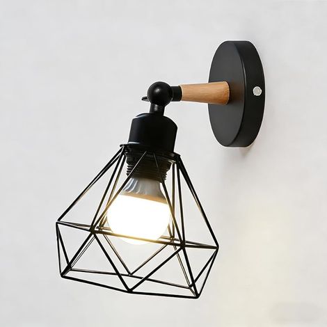 Applique murale industriale vintage en métal, lampe murale avec douille E27 et design de cage géométrique, luminaire pour chambre, salon, salle à manger, couloir et bureau - Ampoule non incluse (B) (1/5)
