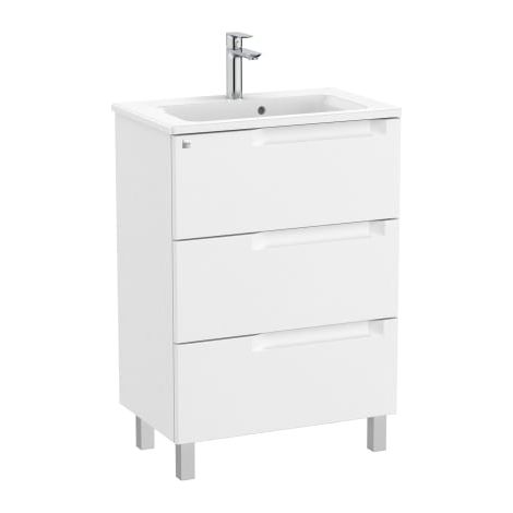 MUEBLE COMPACTO 600MM ALEYDA CON PATAS 3 CAJONES + LAVABO 380MM BLANCO MATE