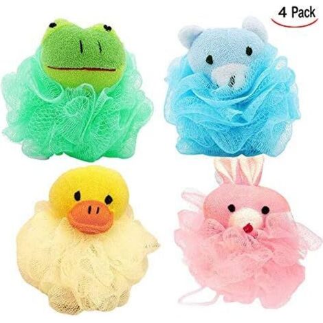 Éponge Douche Exfoliante, 4 PCS Fleurs de Bain Accessoire pour Enfants Femmes (1/4)