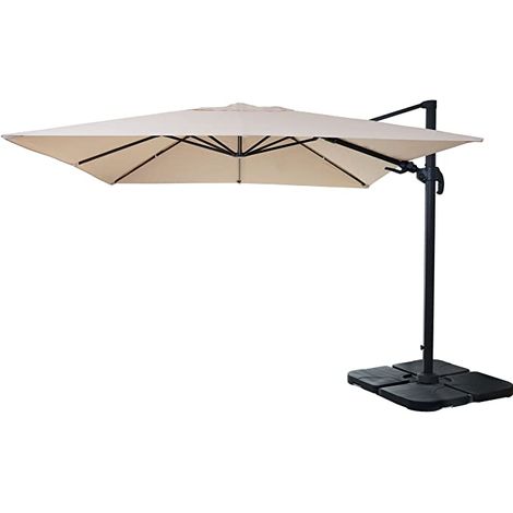 Sombrilla para hostelería 3x3m (Ø4,24m) giratoria, poliéster aluminio/acero 23kg crema con base 040003293