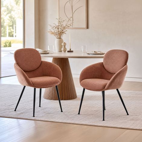 Lot de 2 fauteuils repas 67x90 cm en tissu terracotta et métal noir (1/5)