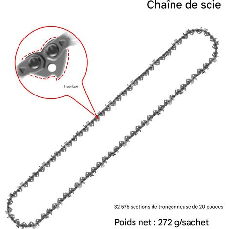 Chaîne de Tronçonneuse à Essence 20 Pouces .325, 76 Maillons, 38 Dents, pour Bois Dur (1/5)