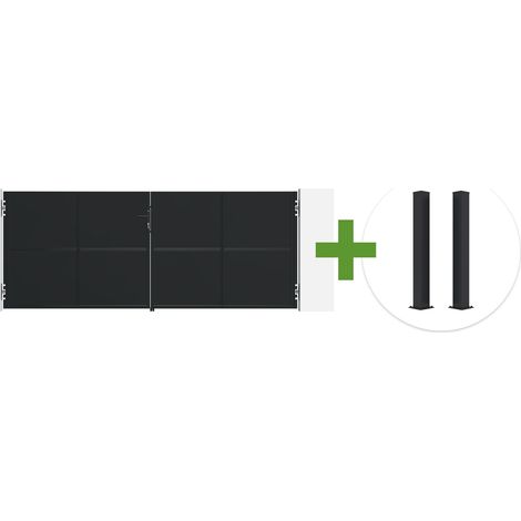 Portail battant acier noir mat 3,5m NALI H.140cm + 2 poteaux 10x10 acier CARMO