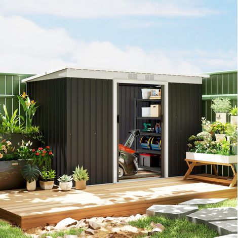 Cobertizo de jardín de acero galvanizado gris oscuro 280 x 130 x 172 cm (1/5)