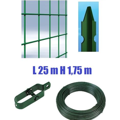 Recinzione Completa 25mt Lineari Rete Metallica Plastificata (Rete h175 cm) (Maglia:mm75X50) con Paletti nel Cemento (1/3)