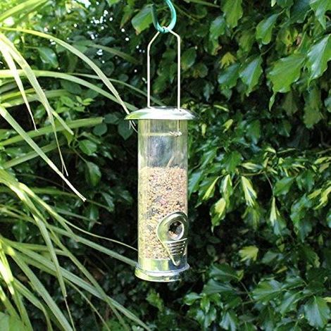 Bird Seed Feeder, Small Deluxe Hanging Stainless Steel Bird Feeding Station (1/2)