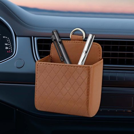 Aufbewahrungstasche für Lüftungsschlitze im Auto, Organizer für Lüftungsschlitze, Brillenetui aus echtem Leder zum Aufhängen, kompatibel mit Autohalterungen, multifunktionale Mini-Aufbewahrungstasche 