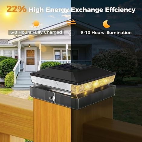 Solaires Capuchon pour Poteau Bois/Vinyle, 2 modes couleur, Étanche Lampes Solaire Capuchons Clôture Adapté Poteaux 3.5x3.5 4x4 Patio Clôture Terrasse (1/3)