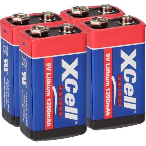 4x XCell Lithium 9V Block Hochleistungs- Batterien für Rauchmelder / Feuermelder - 10 Jahre Batterie Lebensdauer (1/5)