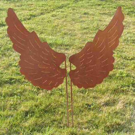 Lot de 2 Ailes d'Ange Décoratives en Métal Rouillé, Piquets de Jardin Noël, 40 x 20 cm, 90 cm - PANGIVO