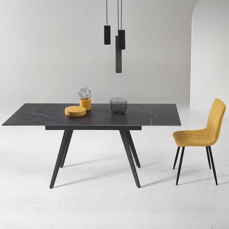 Tavolo con piano effetto Marmo Nero base metallo allungabile fino a 180 cm ORESTE (1/4)