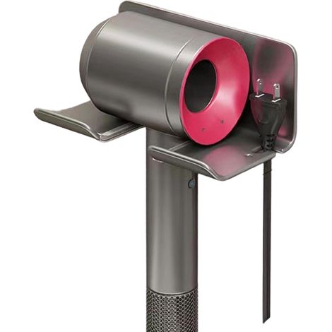 Supporto per asciugacapelli a parete senza foratura, adatto per il bagno, con gestione dei cavi, compatibile con la maggior parte degli asciugacapelli, colore grigio. (1/5)