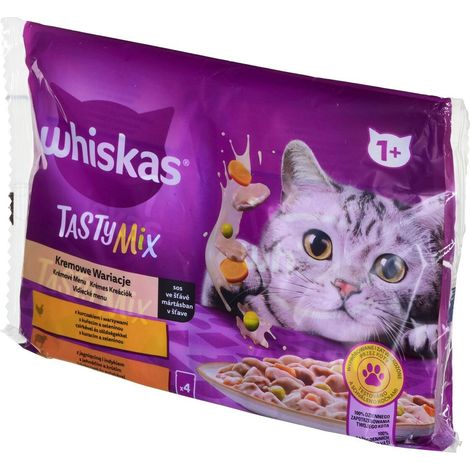 Whiskas Tasty Mix Variazioni cremose 1+ Salsa con pollo e verdure e con agnello e tacchino 340 g (4x85 g) (1/2)