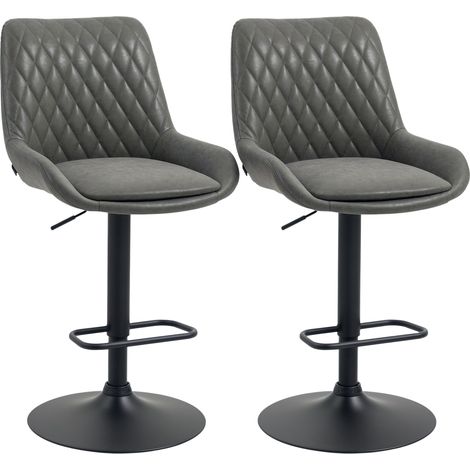 HOMCOM PU Leather Padded Bar Stools Set of 2 with Metal Base Grey