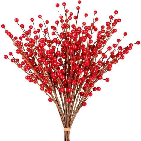 Tiges de branches de baies rouges de Noël, paquet de 12 faux pics de baies bordeaux pour la décoration d'arbre de Noël, la Saint-Valentin, l'artisanat, les mariages, la décoration de la maison de vaca (1/4)
