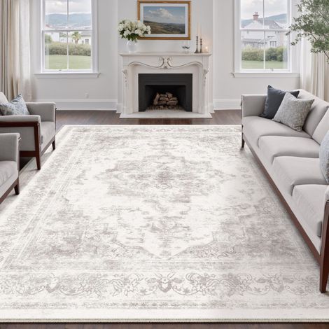 Gris Vintage Tapis Salon 240x300cm Lavable en Machine Rug AntidéRapant Carpet,Chambre Adulte Grand Rugs,Descente de Lit,Interieur Doux Poil Ras,Salle a Manger Carpets,Bureau (1/5)