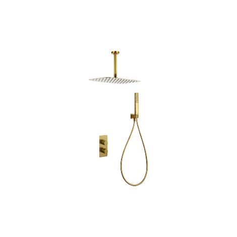 Ensemble de douche murale encastré PURE Thermostatique (Tête de douche au plafond) Or brosséCanon de fusilOr brosséOr rose brosséNoir matChroméNickel
