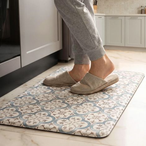 Kitchen floor mat, oil-proof and waterproof, thickened and enlarged PVC absorbent mat, household stain-resistant, washable and wipeable - Retro floral tile 6 - 441201.0cm