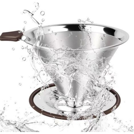 Ecleanfy-Filtre à Café Permanent en Acier Inox, Filtre à Café sans Papier pour Faire du Café Manuel, Goutteur de Café Réutilisable avec Double Maille en Inox et Anse en Silicone (1/5)