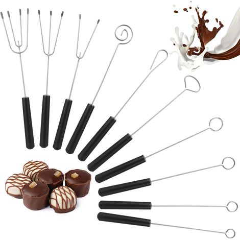 Set di 10 forchette da cioccolato, in acciaio inossidabile, lunghe 20 cm, con manici resistenti al calore, accessori fai-da-te per cucinare e preparare dolci in casa.