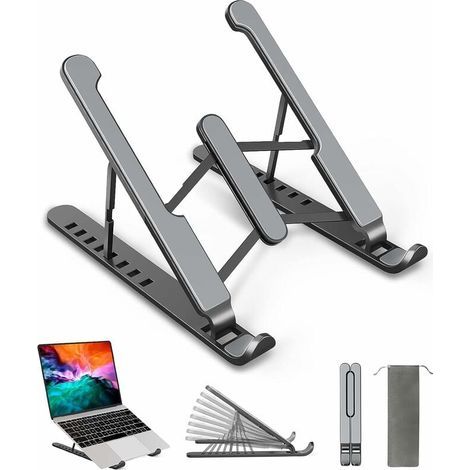 Soporte para portátil, ajustable en 8 direcciones, de plástico antideslizante, silicona y aleación de aluminio, compatible con MacBook Air, Pro, HP, de 10 a 15,6 pulgadas. (1/5)