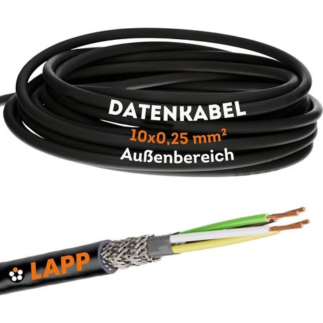 10 Meter Lapp 1030480 LiYCY geschirmte Steuerleitung 10x0,25 mm² I UV-resistent I Signalkabel 10 adrig I Datenkabel für Außenbereich I Lötkabel I Verbindungsleitung LED I Anschlussleitung schwarz