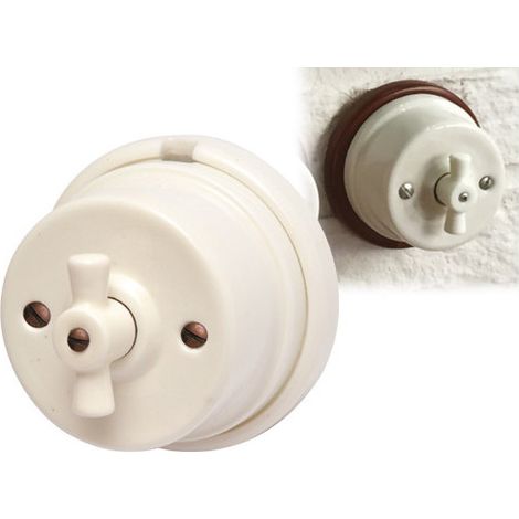 Interruptor de porcelana con mando Asola Ø 80 mm para instalaciones clásicas