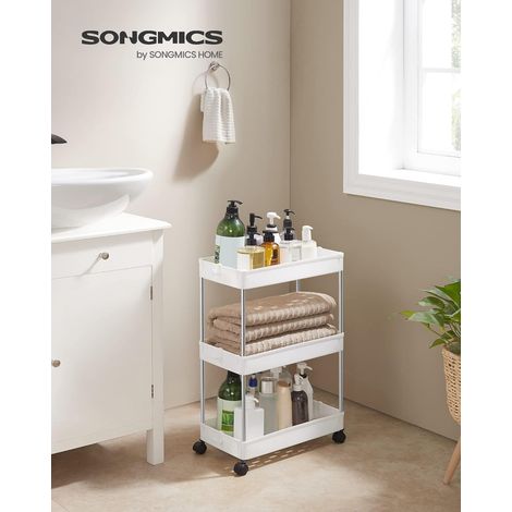 Portaoggetti a 3 Ripiani, Scaffale con Ruote, Carrellino Salvaspazio per Cucina Bagno Ufficio, 40 x 22 x 60 cm, Bianco (1/5)