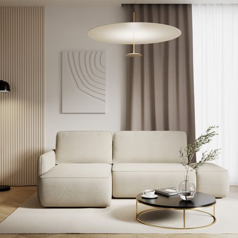 Alessio Beige - 3-Sitzer-Ecksofa mit Truhe, wendbar und umwandelbar