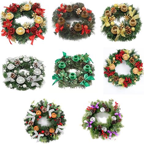 Couronne de l'Avent de Noël 12 pouces, anneau de bougeoir artificiel avec ruban pomme de pin pour pièce maîtresse, décoration de maison de vacances, sans bougies (1/5)