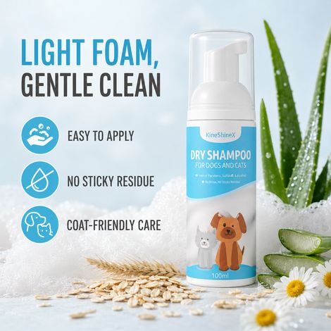 KineShineX Pet Trockenreinigungsschaum, geeignet für Katzen und Hunde, entfernt Flecken und Gerüche, reinigt und pflegt flauschiges Fell. (1/4)