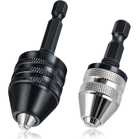 Lot de 2 adaptateurs de mandrin de perceuse à tige hexagonale de 6,3 mm sans clé pour visseuse à percussion, 0,3 à 3,6 mm, adaptateur de changement rapide de 0,6 à 8 mm, adaptateur de (1/5)