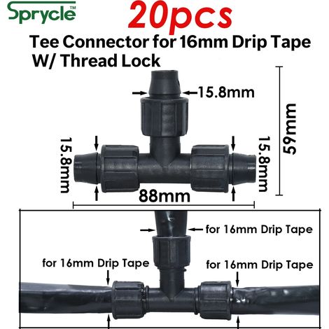 (SPL11-KIT38-20PCS-5/8'') Raccord en T pour tuyau d'irrigation goutte à goutte 5/8'', coude de 16 mm, bouchon fileté, robinet d'arrêt, tuyau d'arrosage de jardin (1/5)