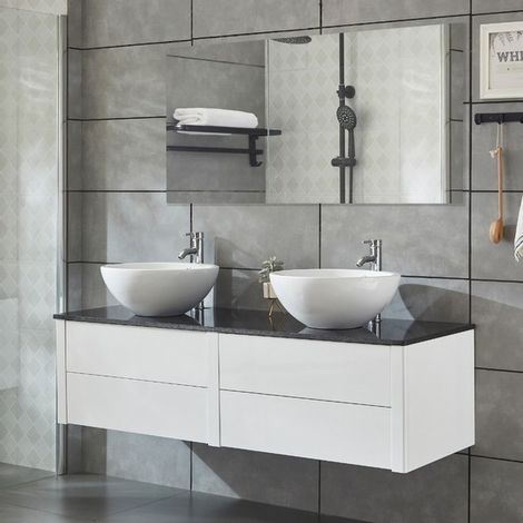 Bagno Italia Mobile Arredo Bagno 150cm sospeso bianco con lavabo d'appoggio e specchio Mobili 1 (1/3)