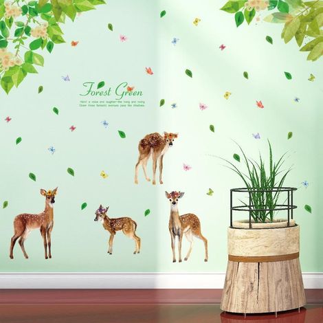 Stickers muraux Cerfs de la forêt Décoration pour chambre d'enfant Papier peint décoratif (1/4)