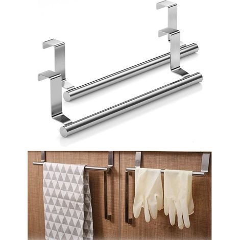 Lot de 2 porte torchon cuisine - porte serviette porte en inox - Sans Percer - pour cuisine et la salle de bain - 236cm - Argenté (1/4)
