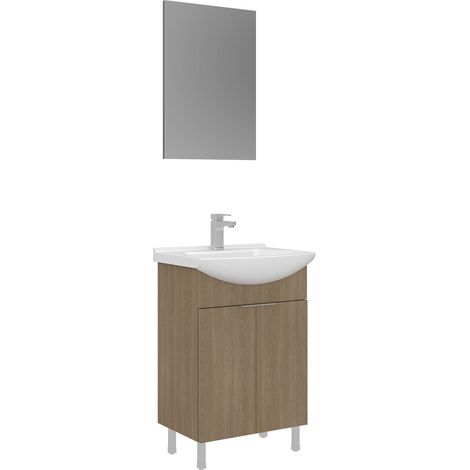 Ensemble Meuble Vasque avec Miroir (2 Pièces) "Purus 55" - 55 x 2 x 83 cm - Oak (1/3)