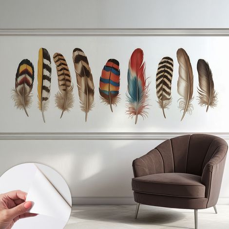 Papier peint adhésif décoratif avec colle pour salon chambre et bureau Installation rapide Plumes colorées 250x104 cm (1/5)