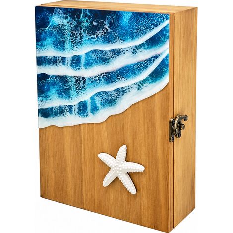 Boîte à clés murale bord de mer en bois 25 cm (1/3)