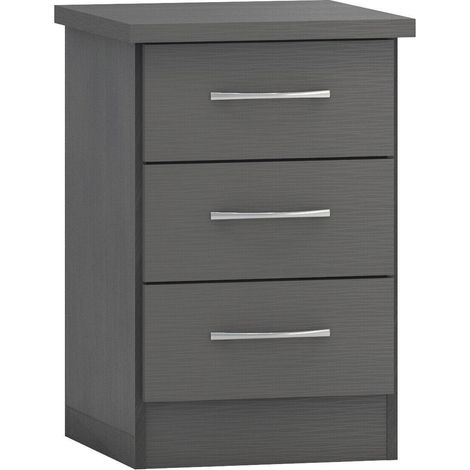 Nevada 3 Drawer Bedside - L40 x W40 x H61 cm - 3D Effect Grey (1/5)