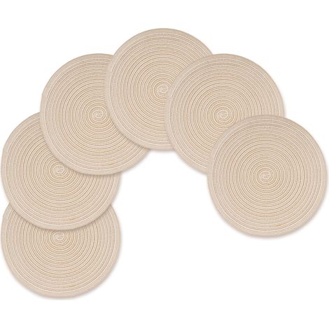 6 Pièces Set de Table Rond Beige 30 cm, Lavable en Machine Essuyable Dessous Assiette, Dessous de Table Réutilisable pour Fêtes de Famille Occasions Festives et Mariages (1/5)