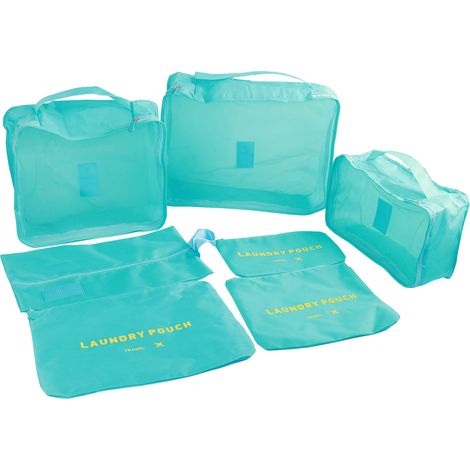 Sac de voyage grande capacité, ensemble de 7 pochettes de rangement respirantes pour camping, randonnée en montagne, vacances, bleu clair (1/5)