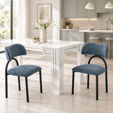 Set di 2 sedie da sala da pranzo imbottite, struttura in metallo nero, blu OKMYHOME (1/5)