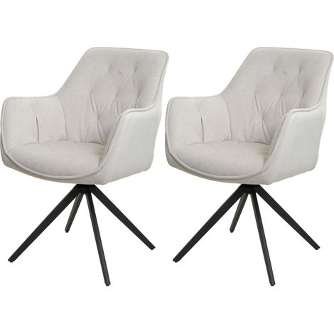 Lot de 2 chaises de salle à manger HWC-L80, chaise de cuisine rembourrée chaise avec accoudoirs, pivotante, métal tissu/texti (1/2)