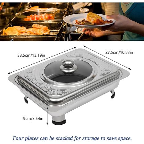 4-Stück-Set Buffet Edelstahl-Ofen, Rechteck mit Abdeckung Heißtopf Buffet-Bankett-Server-Platte, 33,5 27,5 9 cm (1/5)
