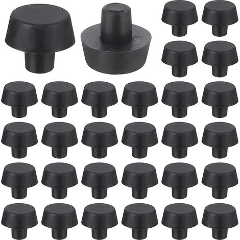 Kit de 30 Pièces de Patins Amortisseurs en Caoutchouc avec Tige pour Table en Verre - Butées Antidérapantes pour Meubles, Noir, Trou 1/4" (1/5)