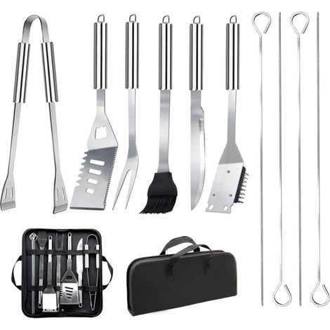 Freosen – Ensemble de 11 ustensiles barbecue professionnels en acier inoxydable – Sac de rangement portable – Pour camping et pique-nique (1/4)