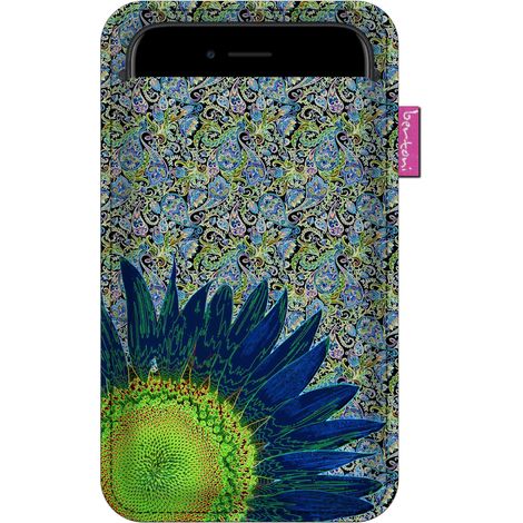 Étui pour smartphone, motif fleurs bleues - Feutre écologique, 105 x 175 mm, gris, impression résistante, protection optimale, lavable à 40 °C, Bertoni (1/5)