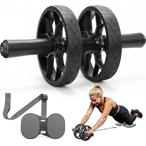 Roue Abdominale Fitness Hommes Femmes, Genouillères Bandes Résistance Poignées Antidérapantes, Roulette Abdominaux Roller Abdo Abdominaux Appareils D’entraînement Convertible – Gris (1/5)